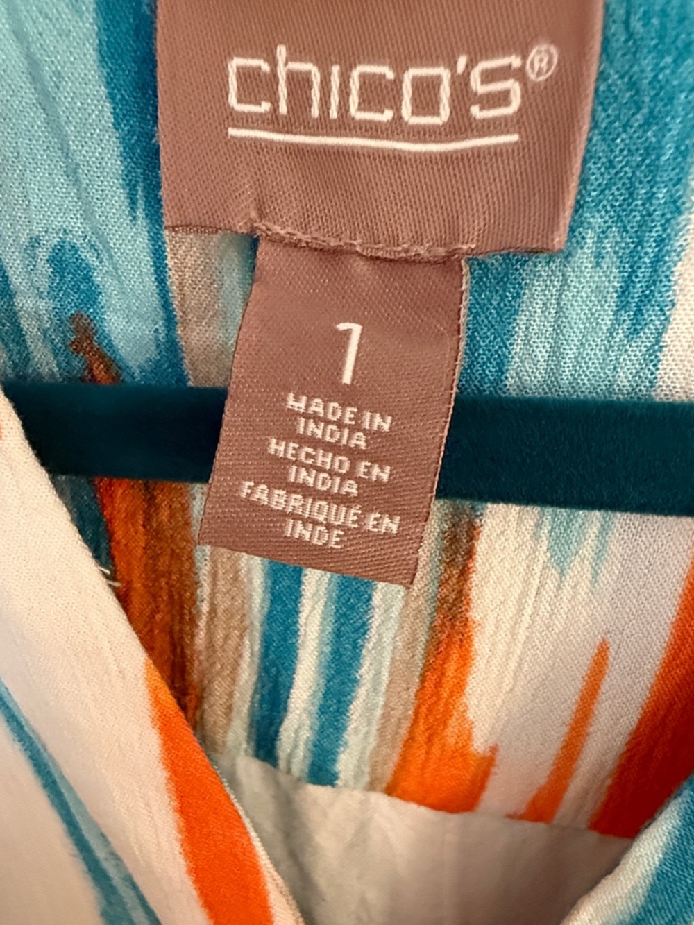 Chico’s Casual Teal & Orange Printed Tiered Babydoll Dress - Picture 2 of 8